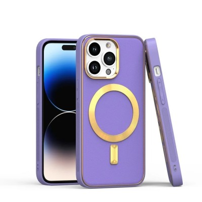 For iPhone 14 PRO 6.1" Ultimate PU Leather [Magnetic Circle] Beautiful Hybrid - Light Purple