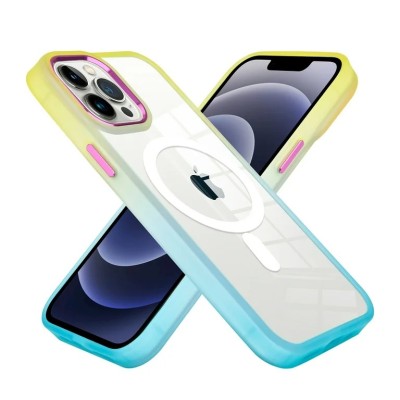 For iPhone 14 PRO MAX 6.7" Radiant Two Tone [Magnetic Circle] ShockProof Transparent Thick Shockproof Hybrid - Yellow/Baby Blue