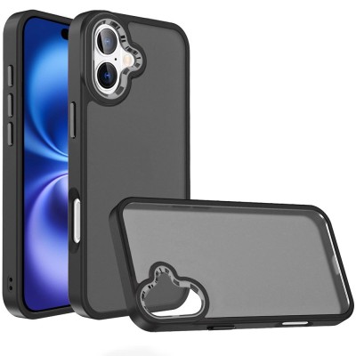 For iPhone 17 Pro Max Polished Oil Thick Acrylic Metal Button  Hybrid Case Cover - Black