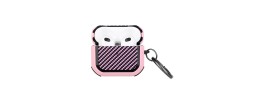 For AirPods 1/2 Carbon Fiber Design Hybrid With Metal Hook Case Cover - Light Pink