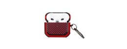 For AirPods 1/2 Carbon Fiber Design Hybrid With Metal Hook Case Cover - Red
