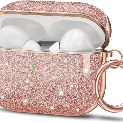 For AirPods 1/2 GLASS Drill Diamonds Shiny Hybrid Case Cover - Rose Gold