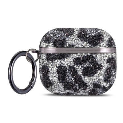 For AirPods 1/2 Leopard Design Bling Glitter Diamond Case Cover - Black
