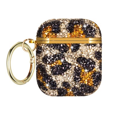 For AirPods 1/2 Leopard Design Bling Glitter Diamond Case Cover - Rose Gold