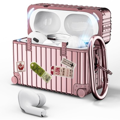 For AirPods 1/2 Machine Hybrid ShockProof With Metal Hook Case Cover - Rose Gold