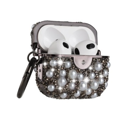 For AirPods 1/2 Pearl Diamond Glitter Hybrid Case Cover - Black