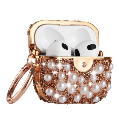 For AirPods 1/2 Pearl Diamond Glitter Hybrid Case Cover - Gold