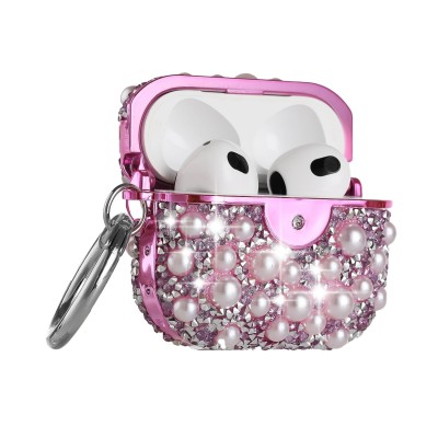 For AirPods 1/2 Pearl Diamond Glitter Hybrid Case Cover - Pink