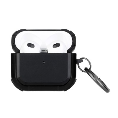 For AirPods 1/2 Rugged ShockProof Hybrid With Metal Hook Case Cover - Black