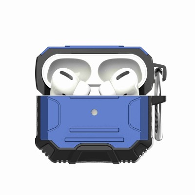 For AirPods 1/2 Rugged ShockProof Hybrid With Metal Hook Case Cover - Dark Blue