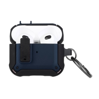 For AirPods 1/2 Switch Closure Premium Ultra ShockProof Hybrid With Metal Hook Case Cover - Black+Blue