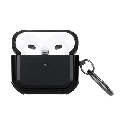 For AirPods 3 Carbon Fiber Design Hybrid With Metal Hook Case Cover - Black