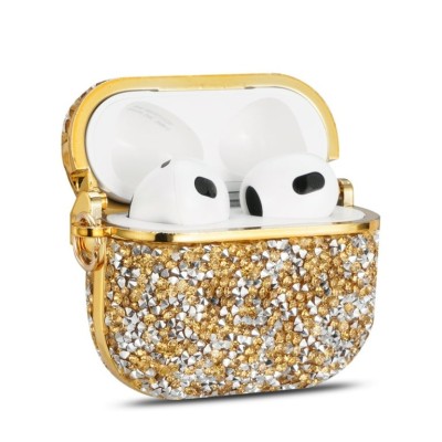 For AirPods 3 Glitter Shimmer Transparent Hybrid Case Cover - Gold