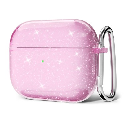 For AirPods 3 Glitter Shimmer Transparent Hybrid Case Cover - Pink
