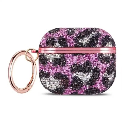 For AirPods 3 Leopard Design Bling Glitter Diamond Case Cover - Purple