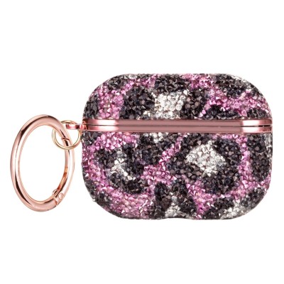 For AirPods 3 Leopard Design Bling Glitter Diamond Case Cover - Rose Gold