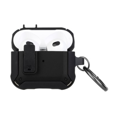 For AirPods 3 Machine Hybrid ShockProof With Metal Hook Case Cover - Black