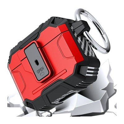 For AirPods 3 Machine Hybrid ShockProof With Metal Hook Case Cover - Red