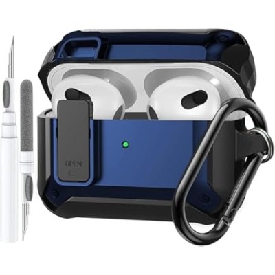 For AirPods 3 Tough Heavy Duty Hybrid With Open Button Case Cover - Navy/Navy