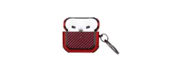 For AirPods Pro 3 2025 (3rd Version) Carbon Fiber Design Hybrid With Metal Hook Case Cover - Red