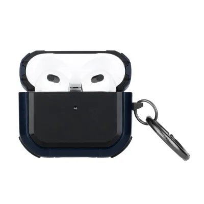 For AirPods Pro 3 2025 (3rd Version) Premium Rugged ShockProof Hybrid With Metal Hook Case Cover- Black+Blue