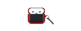 For AirPods Pro 3 2025 (3rd Version) Premium Rugged ShockProof Hybrid With Metal Hook Case Cover- Black+Red