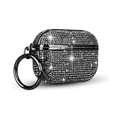 For AirPods Pro GLASS Drill Diamonds Shiny Hybrid Case Cover - Black