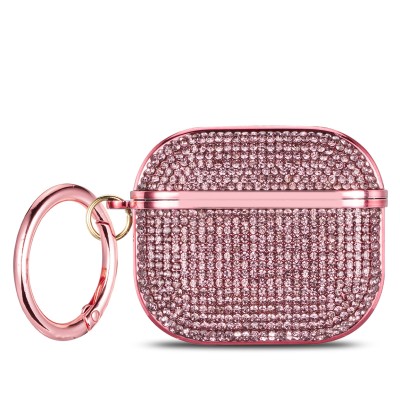For AirPods Pro GLASS Drill Diamonds Shiny Hybrid Case Cover - Pink