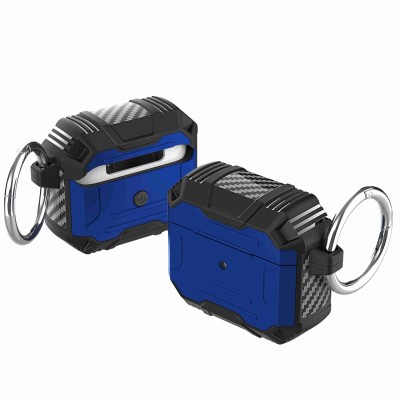 For AirPods Pro Machine Hybrid ShockProof With Metal Hook Case Cover - Dark Blue