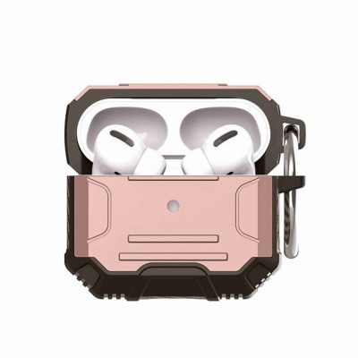 For AirPods Pro Machine Hybrid ShockProof With Metal Hook Case Cover - Rose Gold