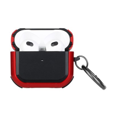 For AirPods Pro Rugged ShockProof Hybrid With Open Button Metal Hook Case Cover - Black