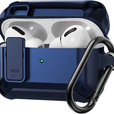 For AirPods Pro Tough Heavy Duty Hybrid With Open Button Case Cover - Navy/Navy
