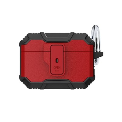 For AirPods Pro Tough Heavy Duty Hybrid With Open Button Case Cover - Red/Black