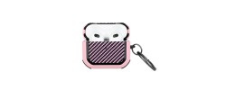 For AirPods Pro2 (2022 2nd Version) Carbon Fiber Design Hybrid With Metal Hook Case Cover - Light Pink