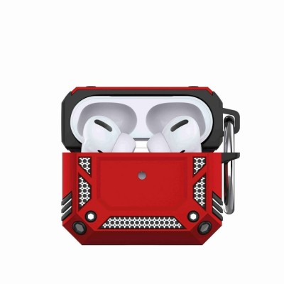For AirPods Pro2 (2022 2nd Version) Rugged ShockProof Hybrid With Metal Hook Case Cover - Red