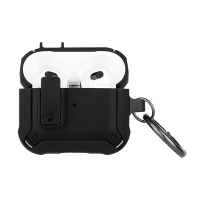 For AirPods Pro2 (2022 2nd Version) Switch Closure Premium Ultra ShockProof Hybrid With Metal Hook Case Cover - Black+Black