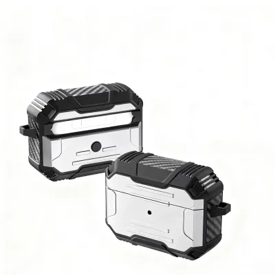 For AirPods Pro 3 2025 (3rd Version) Rugged ShockProof Hybrid With Metal Hook Case Cover - Silver