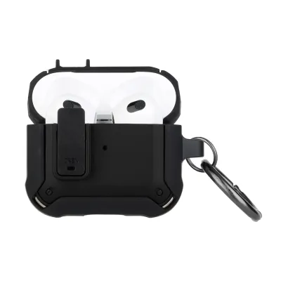 For Airpods Pro Switch Closure Premium Ultra ShockProof Hybrid With Metal Hook Case Cover - Black+Black
