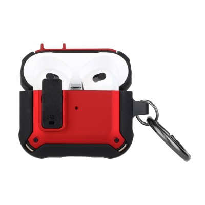 For Airpods Pro Switch Closure Premium Ultra ShockProof Hybrid With Metal Hook Case Cover - Black+Red