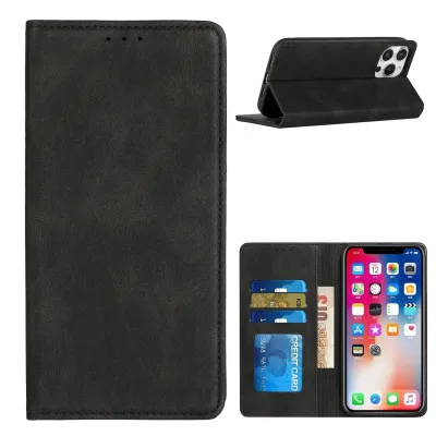 For Apple iPhone 14 PRO 6.1" Wallet Premium PU Vegan Leather ID Multiple Card Holder Money with Strap - Black