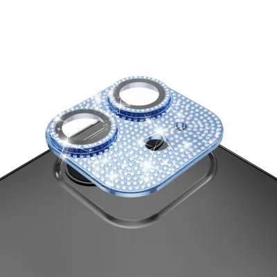 For Apple iPhone 13/13 Mini Diamond Bling Camera Lens Full Tempered Glass - Blue