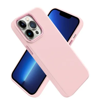 For Apple iPhone 14 PRO 6.1" Premium LIQUID Silicone with Metal Buttons and Camera Edges Case Cover - Pink