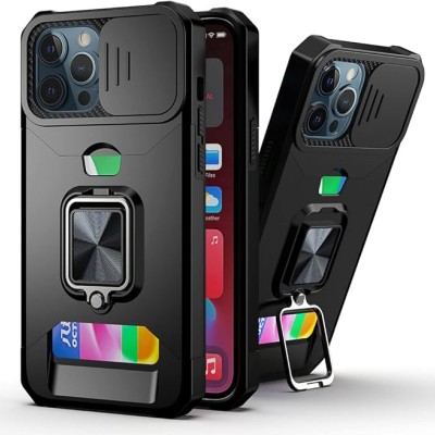 For Apple iPhone 8 Plus/7 Plus Multi-Functional Card Magnetic Ring Stand Hybrid Camera Case Cover - Black