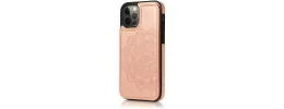 For Apple iPhone 14 PRO 6.1" Luxury Side Magnetic Button Card ID Holder PU Leather Case Cover - Rose Gold Mandala Flower