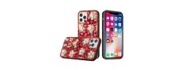 For Apple iPhone 14 PRO 6.1" Full Diamond with Ornaments Case Cover - Red Panda Floral