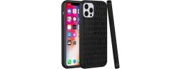 For Apple iPhone XR Hard PU Leather Croc Design Hybrid Case Cover - Black