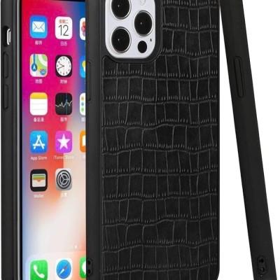 For Apple iPhone XR Hard PU Leather Croc Design Hybrid Case Cover - Black