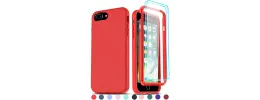 For Apple iPhone 8 Plus/7 Plus Card Holder with Magnetic Ring Stand Hybrid Case Cover - Red