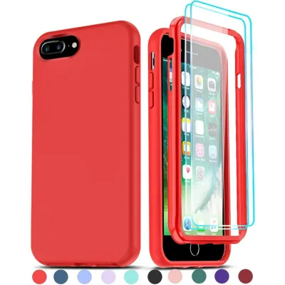 For Apple iPhone 8 Plus/7 Plus Card Holder with Magnetic Ring Stand Hybrid Case Cover - Red