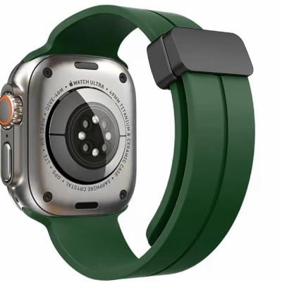 For Apple Watch Size 42/44/45mm Magnetic Buckle Premium Silicone Watch Band - Midnight Green